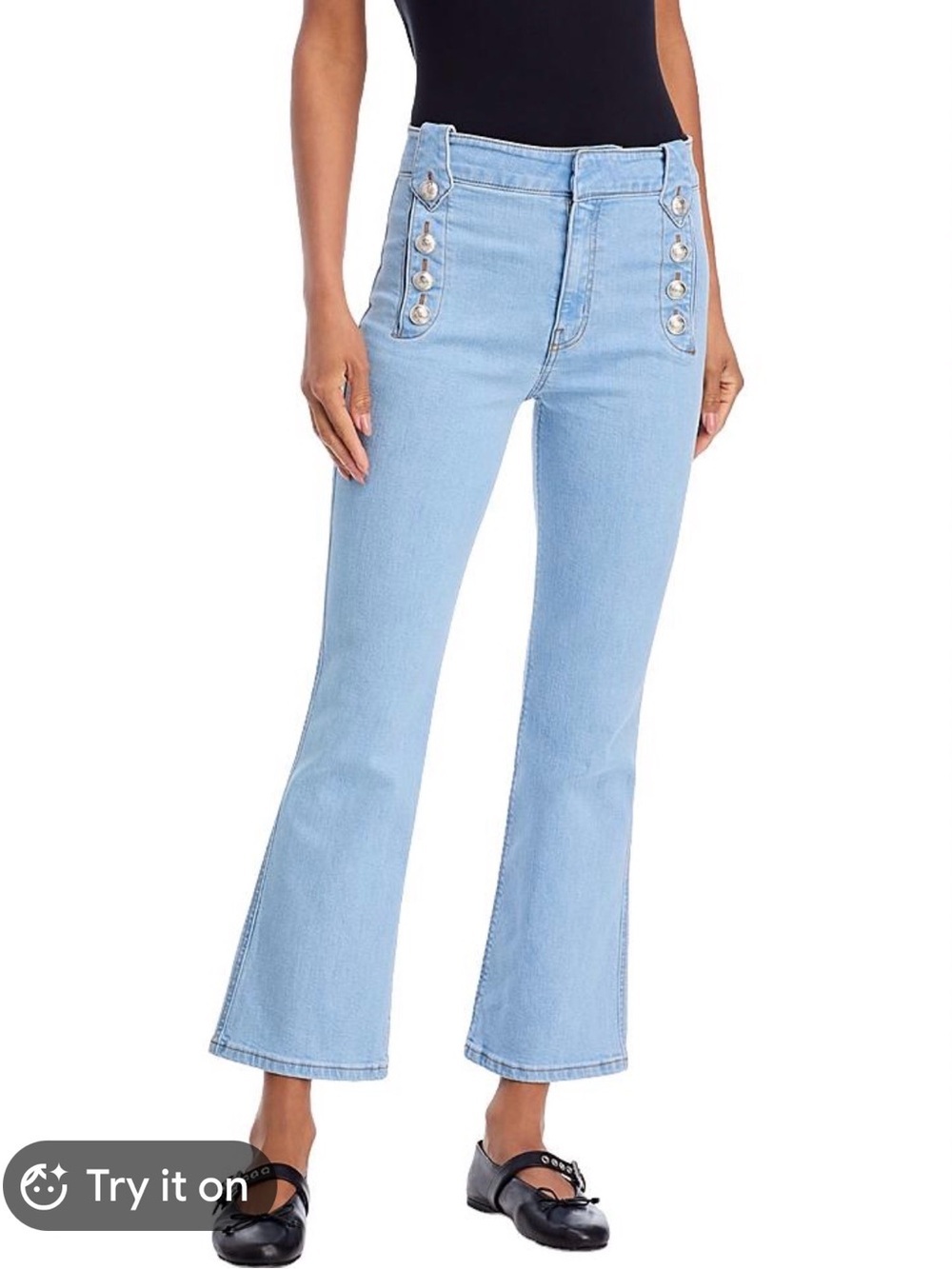 Derek Lam 10 Crosby Light Blue High-Rise Robertson CropSailor-Button Flare Jeans